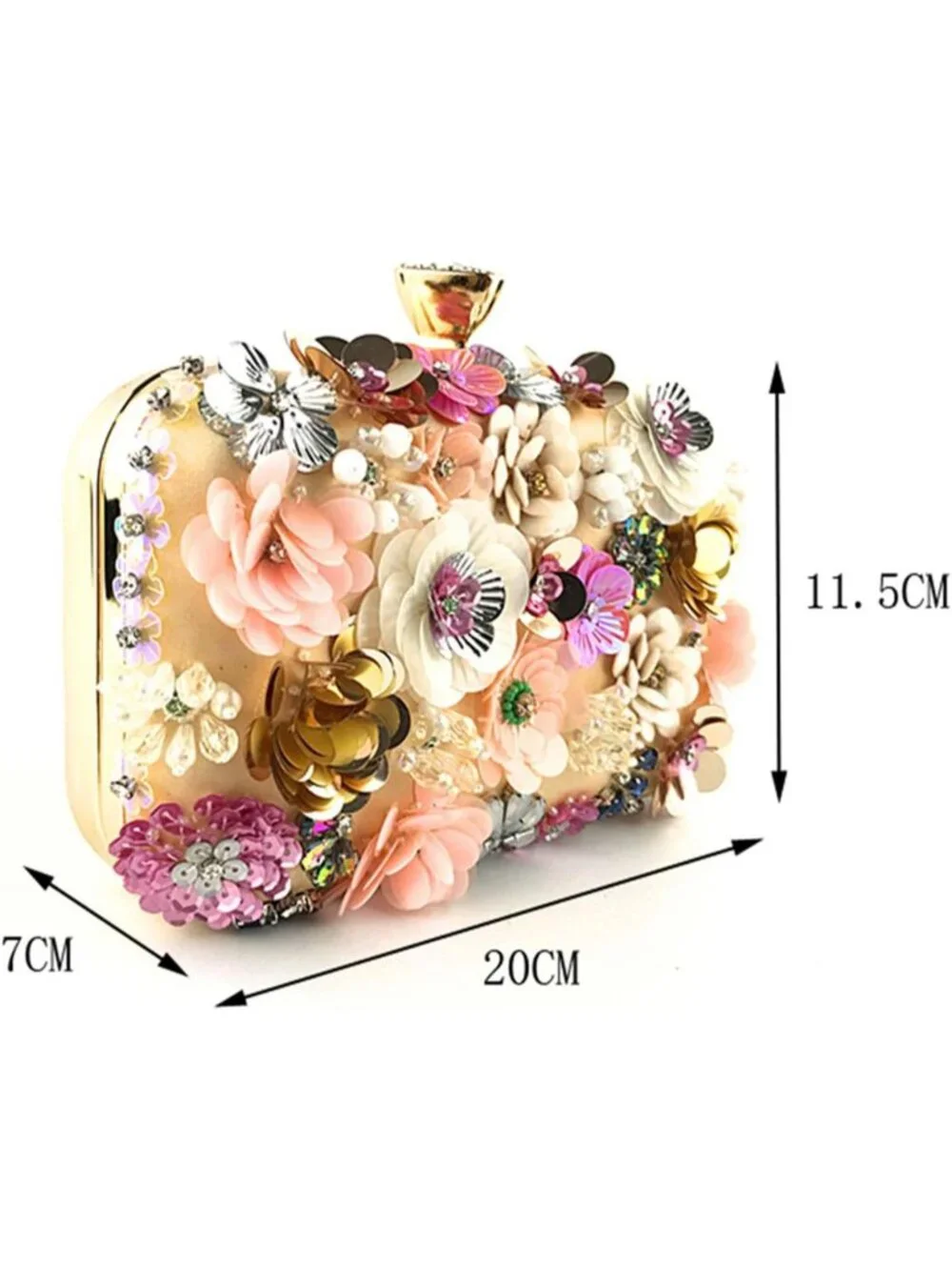 Women's Gold Clutches Flower Evening Handbag Chain Strap Elegant Shoulder Bag